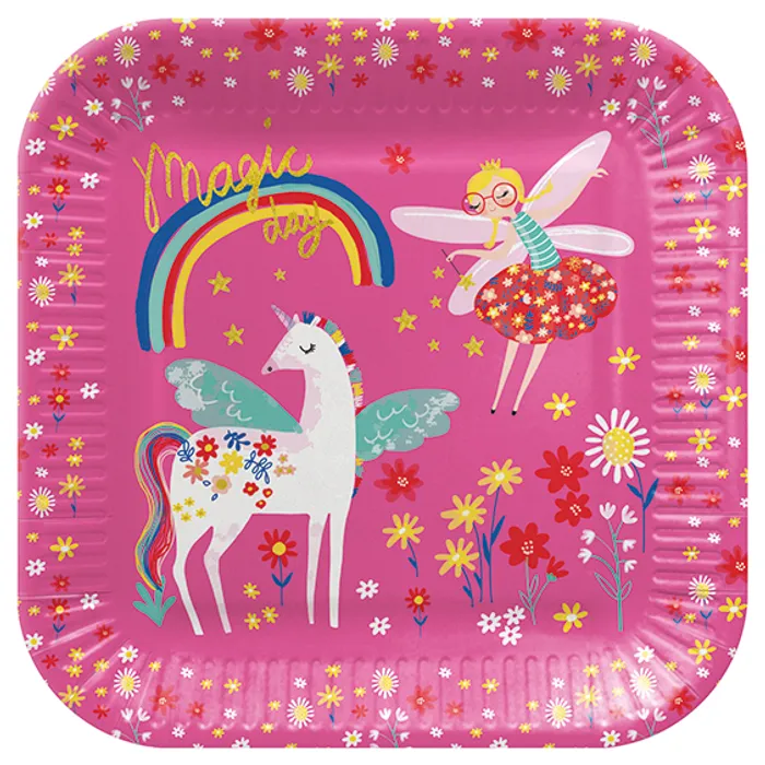 Główne zdjęcie produktu Papírový talíř PAW Eco čtverec 23 cm Fairy Unicorn [8 ks]