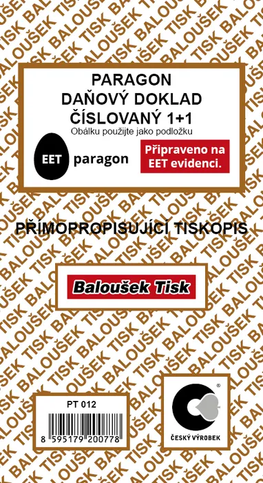 Główne zdjęcie produktu Paragon daňový doklad propisující číslovaný PT012