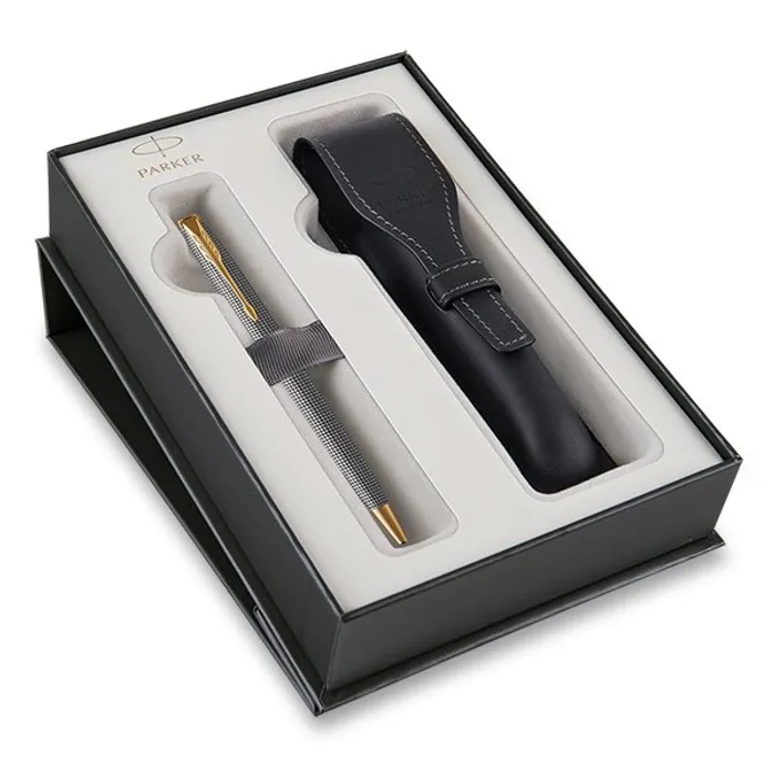 Główne zdjęcie produktu Parker Sonnet Deluxe Silver Chiselled GT kuličková tužka, dárková sada s pouzdrem