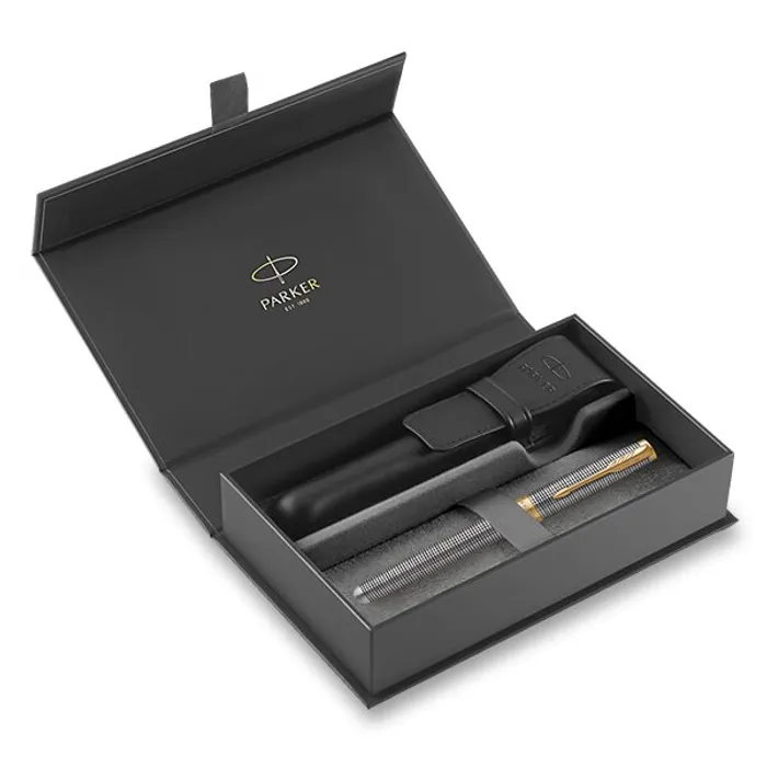Główne zdjęcie produktu Parker Sonnet Deluxe Silver Chiselled GT plnicí pero, hrot F, dárková kazeta s koženým pou