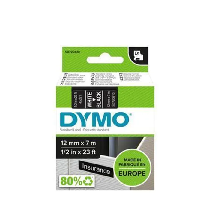 Główne zdjęcie produktu Páska, 12 mm x 7 m, DYMO "D1", černá-bílá