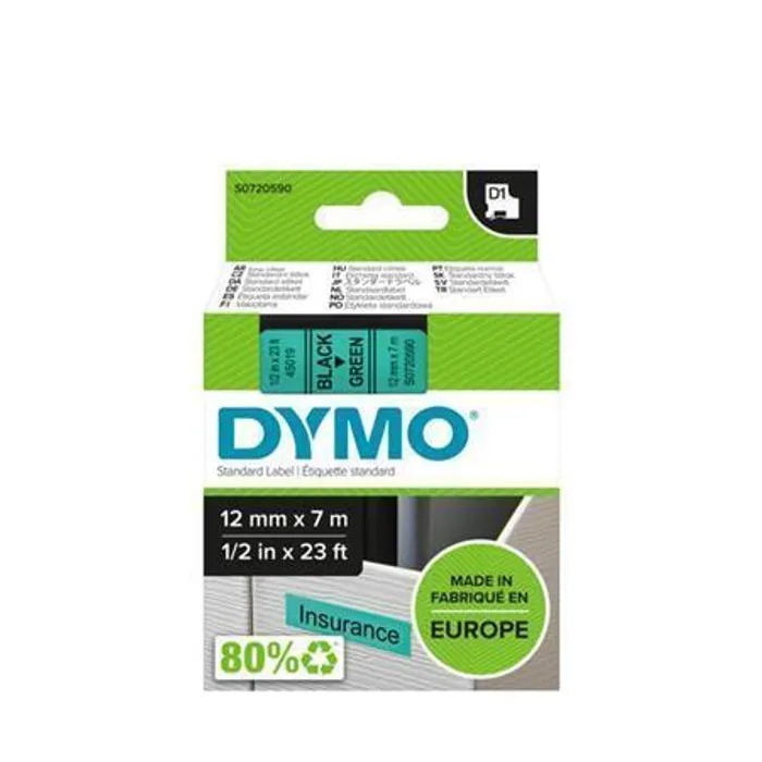 Główne zdjęcie produktu Páska, 12 mm x 7 m, DYMO "D1", černá-zelená