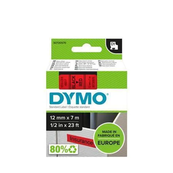 Główne zdjęcie produktu Páska, 12 mm x 7 m, DYMO "D1", červená-černá