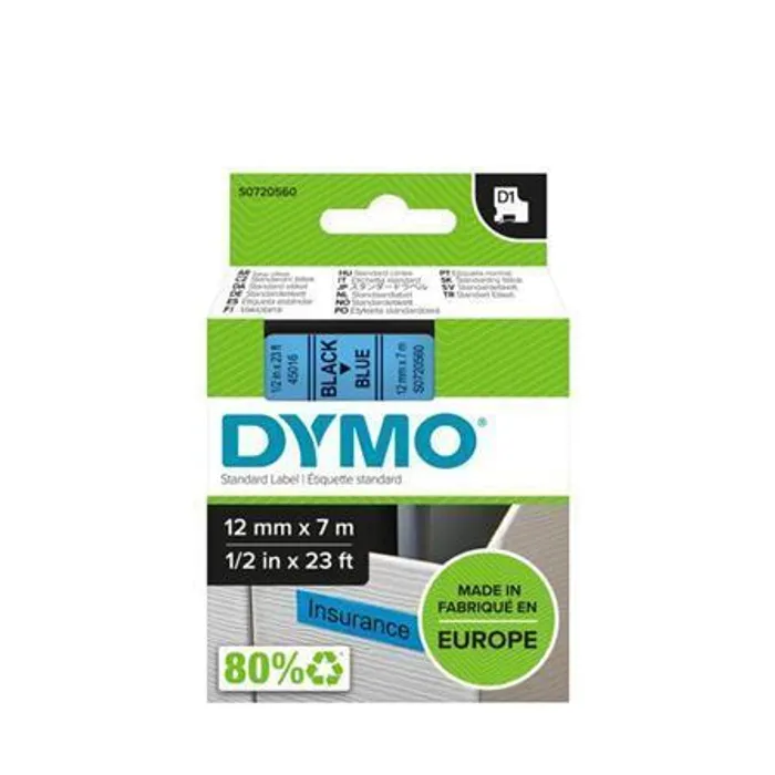 Główne zdjęcie produktu Páska, 12 mm x 7 m, DYMO "D1", modrá-černá