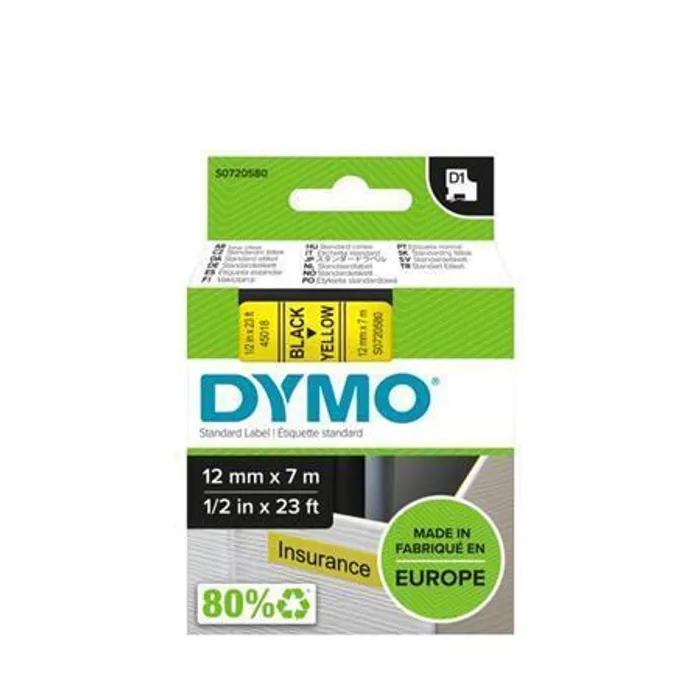 Główne zdjęcie produktu Páska, 12 mm x 7 m, DYMO "D1", žlutá-černá