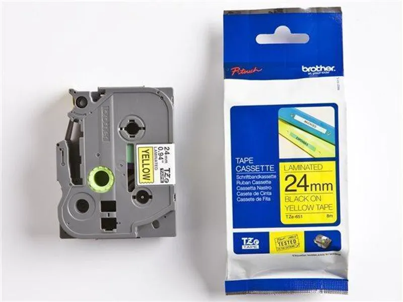 Główne zdjęcie produktu Páska, 24 mm x 8 m, BROTHER, žlutá-černá