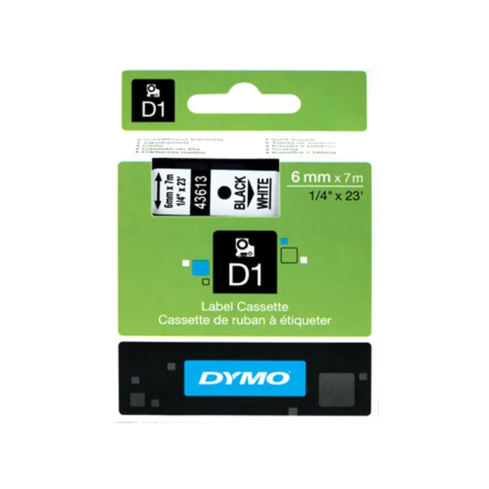 Główne zdjęcie produktu Páska, 6 mm x 7 m, DYMO "D1", bílá-černá