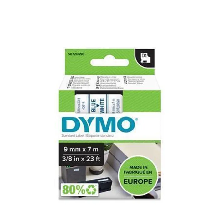 Główne zdjęcie produktu Páska, 9 mm x 7 m, DYMO "D1", bílá-modrá