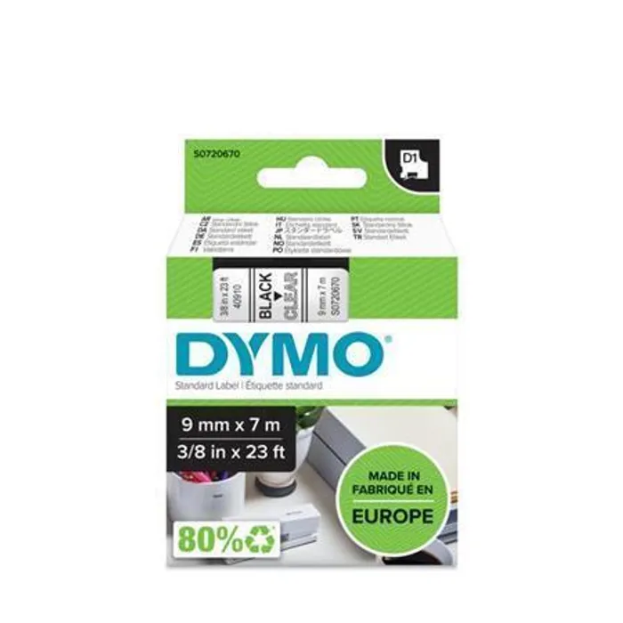 Główne zdjęcie produktu Páska, 9 mm x 7 m, DYMO "D1", průhledná-černá