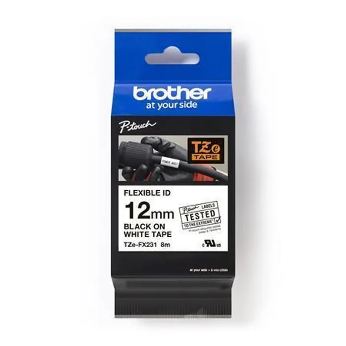 Główne zdjęcie produktu Páska, flexibilní, 12 mm x 8 m, BROTHER, bílá-černá