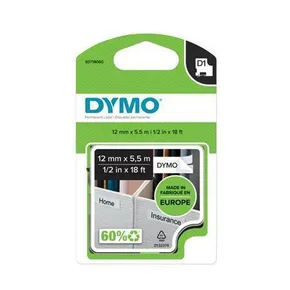 Taśma z trwałego tworzywa sztucznego, 12 mm x 5,5 m, DYMO „D1”, biało-czarna