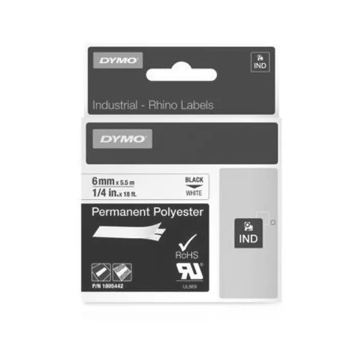 Główne zdjęcie produktu Páska, odolný polyester, 6 mm x 5,5 m, DYMO "Rhino", bílá-černá