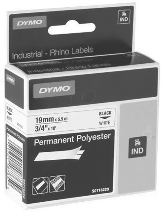 Główne zdjęcie produktu Páska, polyester, 19 mm x 5,5m, DYMO "ID1", bílá-černá
