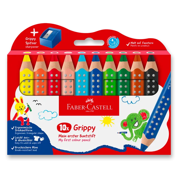 Główne zdjęcie produktu Pastelka Faber-Castell Grippy - 10 barev, ořezávátko