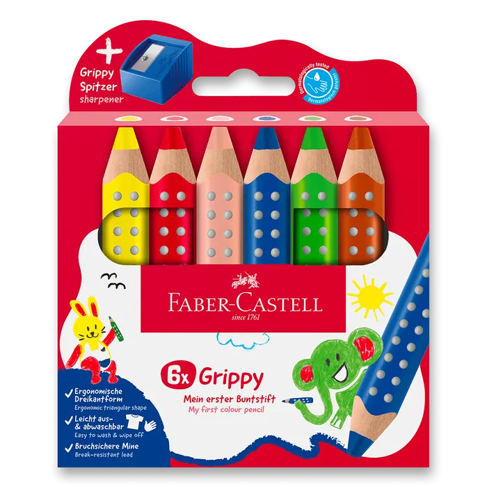 Główne zdjęcie produktu Pastelka Faber-Castell Grippy - 6 barev, ořezávátko