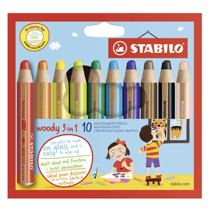 Główne zdjęcie produktu Pastelka, vodovka & voskovka v jednom STABILO woody 3 in 1 - 10 ks sada