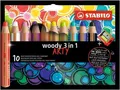 Kredka, linia wodna i pisak woskowy w jednym STABILO woody 3 w 1 ARTY - zestaw 10 szt. + temperówka