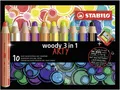 Kredka, linia wodna i pisak woskowy w jednym STABILO woody 3 w 1 ARTY - zestaw 10 szt. + temperówka