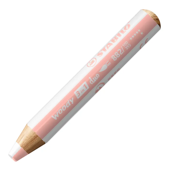 Główne zdjęcie produktu Pastelka, vodovka & voskovka v jednom STABILO woody 3 in 1 duo - bílá/meruňková