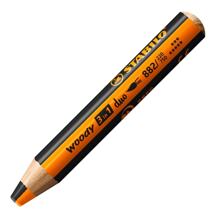 Główne zdjęcie produktu Pastelka, vodovka & voskovka v jednom STABILO woody 3 in 1 duo - oranžová/černá