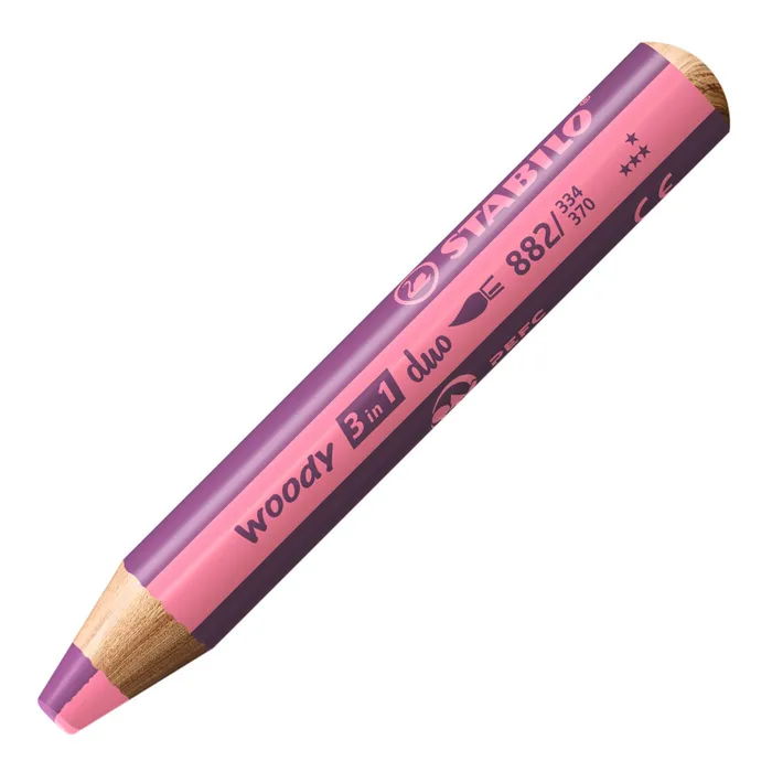 Główne zdjęcie produktu Pastelka, vodovka & voskovka v jednom STABILO woody 3 in 1 duo - růžová/vřesová