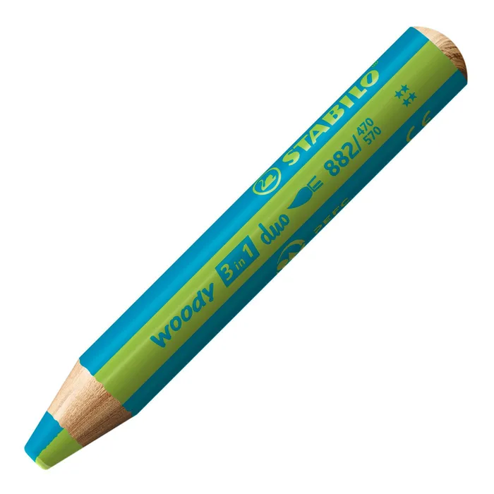 Główne zdjęcie produktu Pastelka, vodovka & voskovka v jednom STABILO woody 3 in 1 duo - tyrkysová/světle zelená