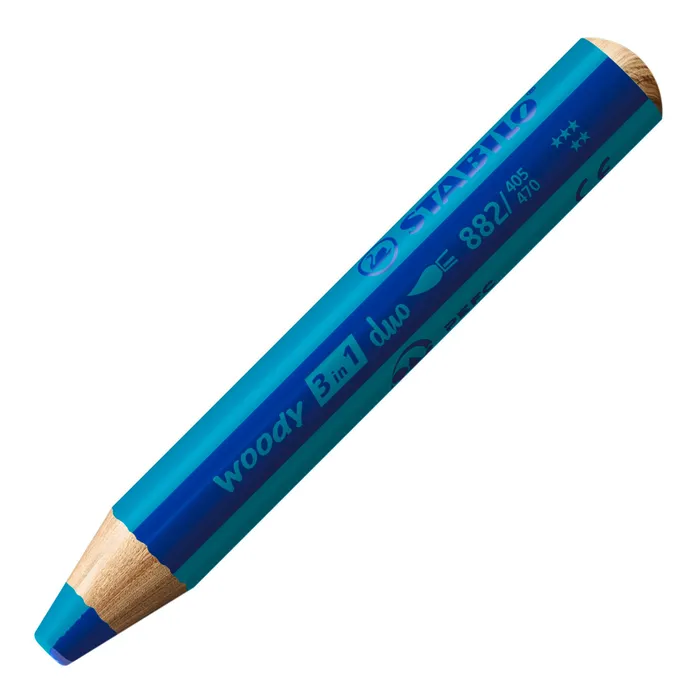 Główne zdjęcie produktu Pastelka, vodovka, voskovka v jednom STABILO woody 3 in 1 duo - ultramarínová modrá/tyrkys