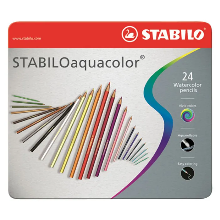 Główne zdjęcie produktu Pastelky akvarelové STABILO aquacolor, kovové balení, 24 ks různých barev