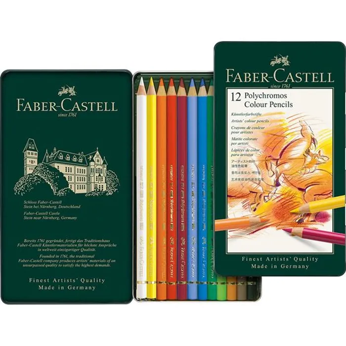 Główne zdjęcie produktu Pastelky Faber-Castell 110012 Polychromos plechová krabička, 12 barev