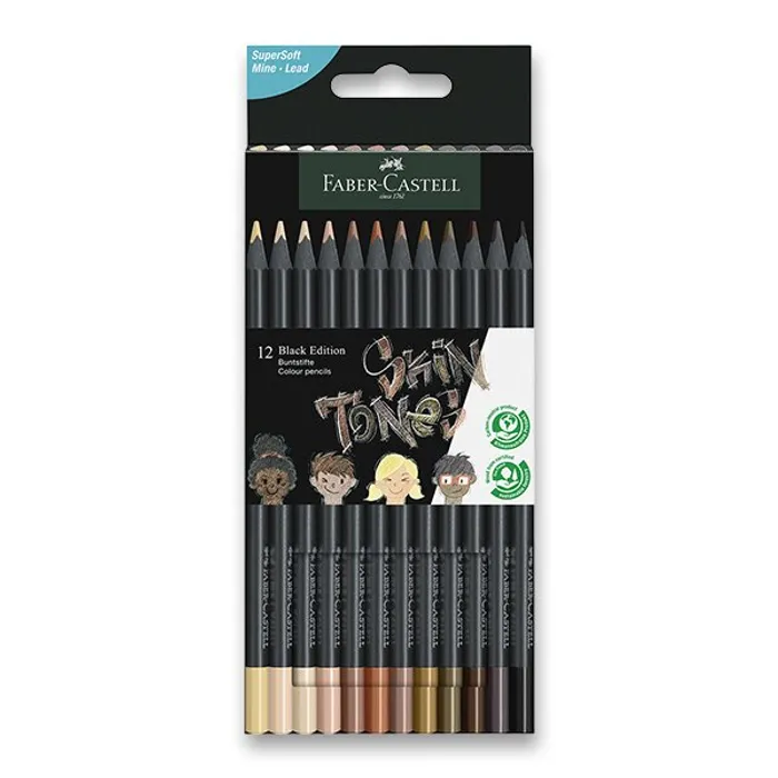 Główne zdjęcie produktu Pastelky Faber-Castell Black Edition tělové barvy, 12 barev