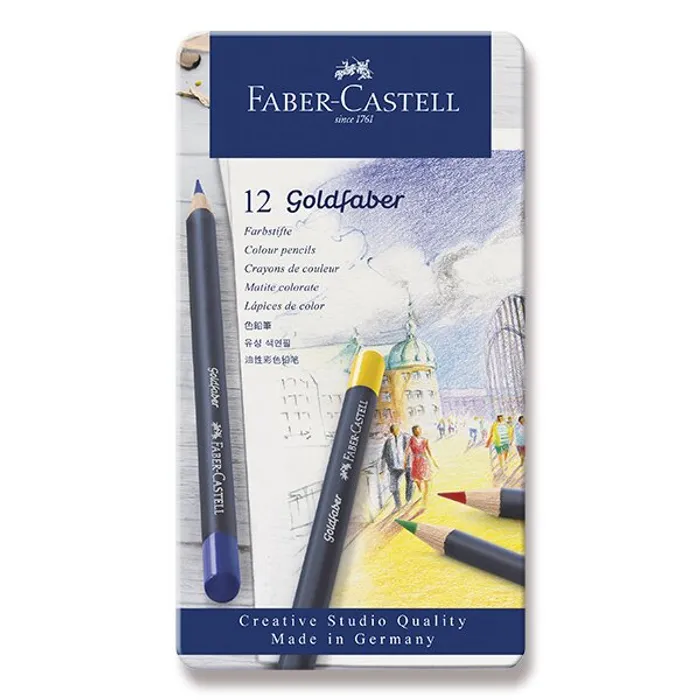 Główne zdjęcie produktu Pastelky Faber-Castell Goldfaber plechová krabička, 12 barev