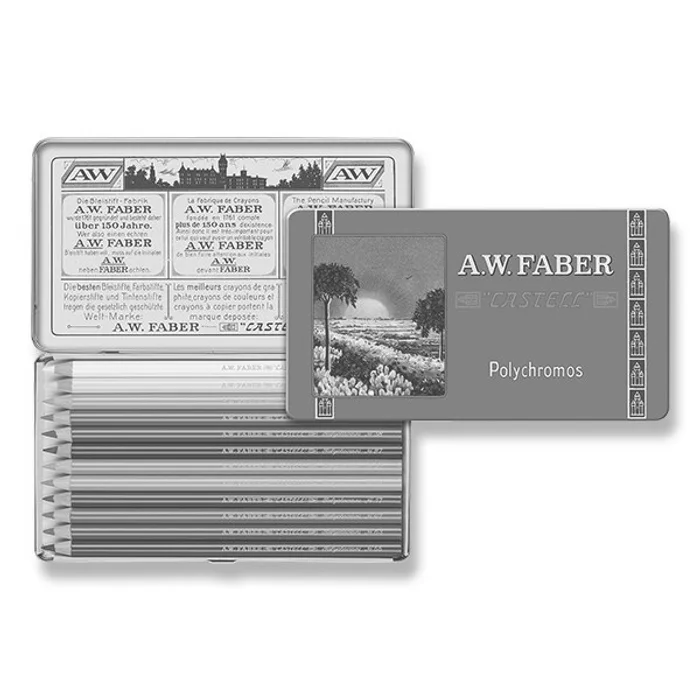 Główne zdjęcie produktu Pastelky Faber-Castell Polychromos 111 Years plechová krabička, 12 barev