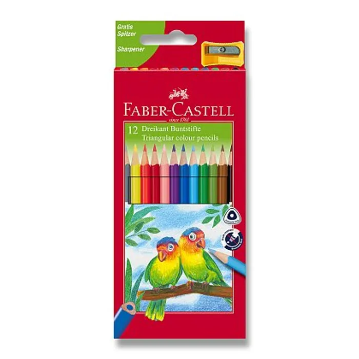 Główne zdjęcie produktu Pastelky Faber-Castell trojhranné 12 barev + ořezávátko