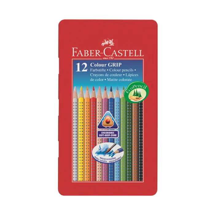 Główne zdjęcie produktu Pastelky Grip 2001 plechová krabička, 12 barev Faber-Castell 112413