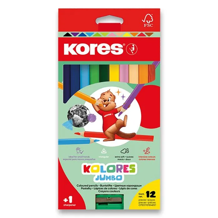 Główne zdjęcie produktu Pastelky Kores Kolores Jumbo 12 barev