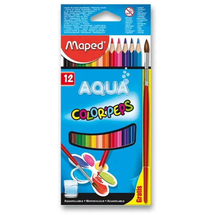 Główne zdjęcie produktu Pastelky Maped Color´Peps Aqua, 12 barev + štětec