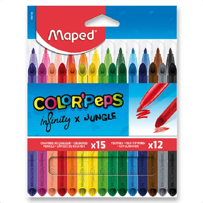 Główne zdjęcie produktu Pastelky Maped Infinity 15 ks + 12 ks fixů Jungle