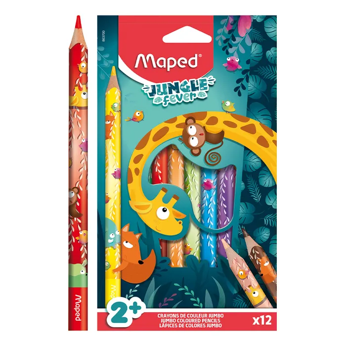 Główne zdjęcie produktu Pastelky Maped Jumbo Jungle Fever 12 barev, trojhranné