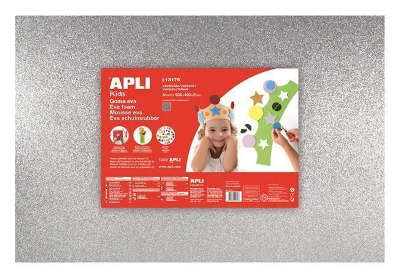 Główne zdjęcie produktu Pěnová guma "Eva sheets", stříbrná, třpytivá, 400x600 mm, APLI