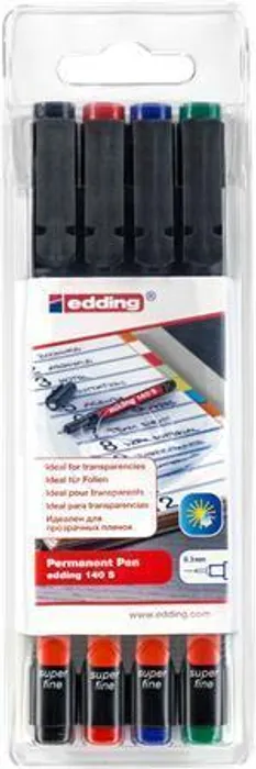 Główne zdjęcie produktu Permanentní popisovač "140 S", 4 barvy, OHP, 0,3mm, EDDING