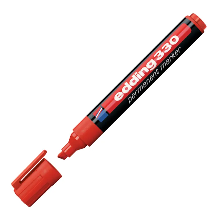Główne zdjęcie produktu Permanentní popisovač "ED 330", červená, 1-5mm, klínový hrot, EDDING