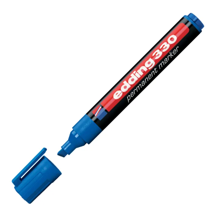 Główne zdjęcie produktu Permanentní popisovač "ED 330", modrá, 1-5mm, klínový hrot, EDDING