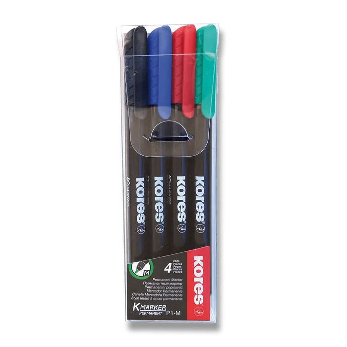 Główne zdjęcie produktu Permanentní popisovač Kores K-Marker sada 4 barev, tenký hrot M