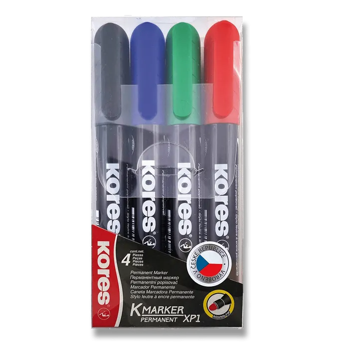Główne zdjęcie produktu Permanentní popisovač Kores K-Marker sada 4 barev