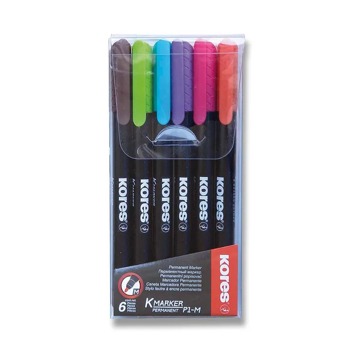 Główne zdjęcie produktu Permanentní popisovač Kores K-Marker sada 6 barev, tenký hrot M