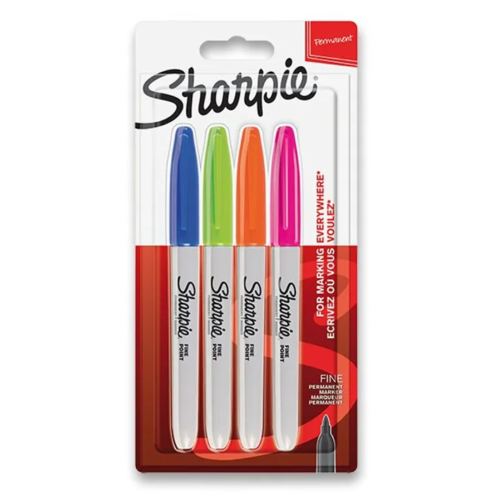 Główne zdjęcie produktu Permanentní popisovač Sharpie Fine sada 4 ks, doplňkové barvy