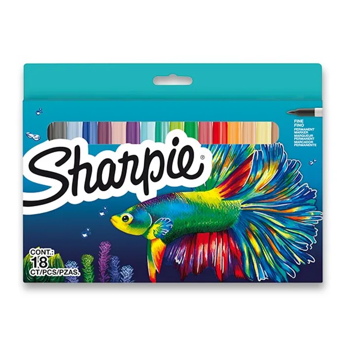 Główne zdjęcie produktu Permanentní popisovač Sharpie Fish sada 18 barev