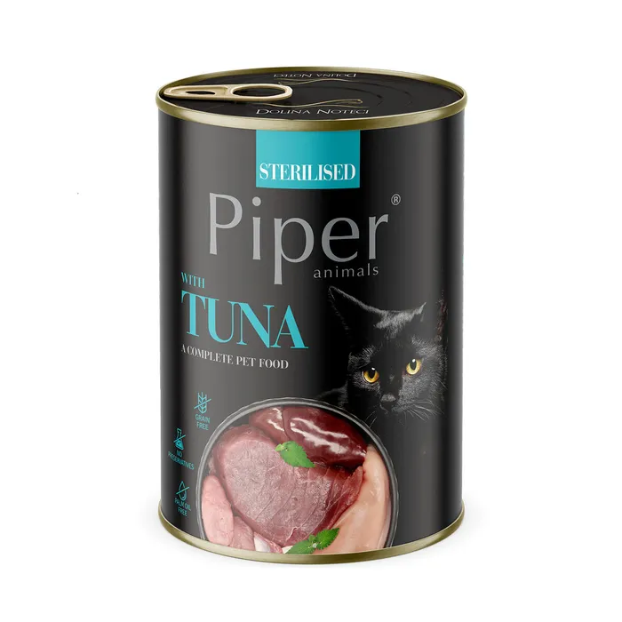 Główne zdjęcie produktu PIPER CAT konzerva pro sterilizované kočky, s tuňákem, 400g
