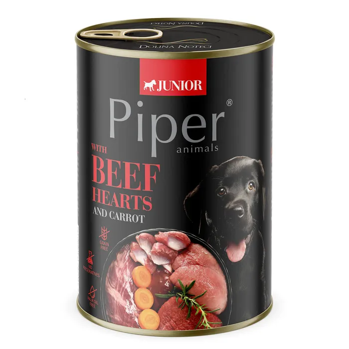 Główne zdjęcie produktu PIPER JUNIOR s hovězím srdcem a mrkví, konzerva pro štěňata 400g
