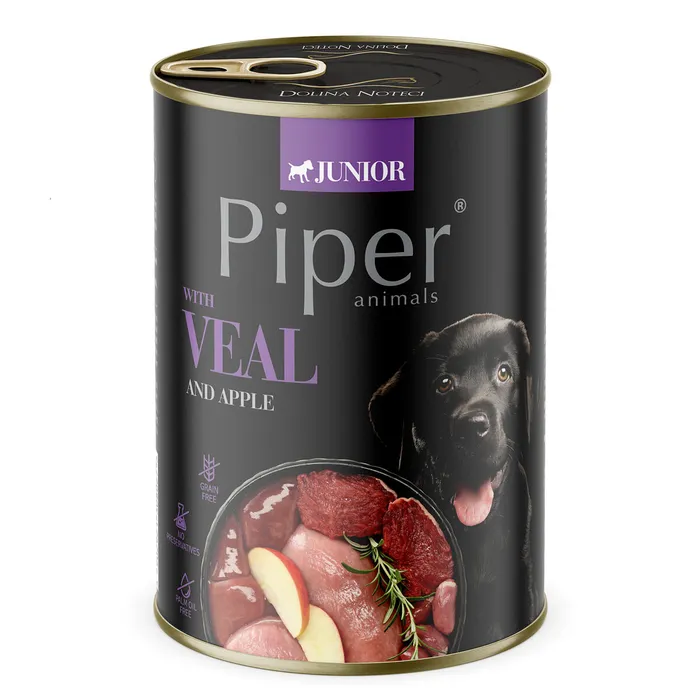 Główne zdjęcie produktu PIPER JUNIOR s telecím a jablky, konzerva pro štěňata 400g